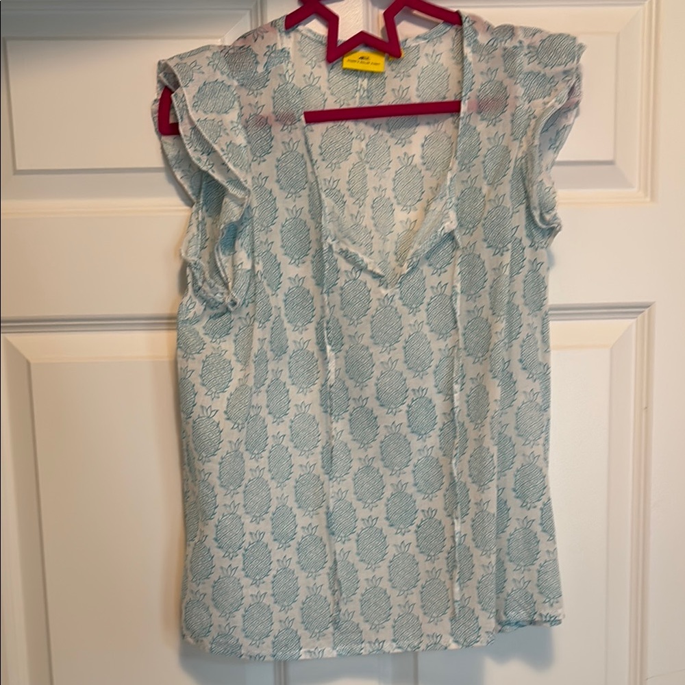 Roberta Roller Rabbit Blue Ruffled Bib Collar Blouse